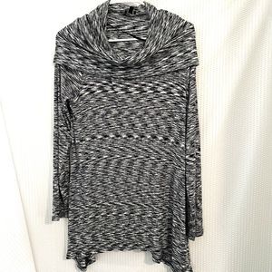 Cable & Gauge Womens Black White Abstract Print Cowl Neck Shoulder Wrap Top Sz L